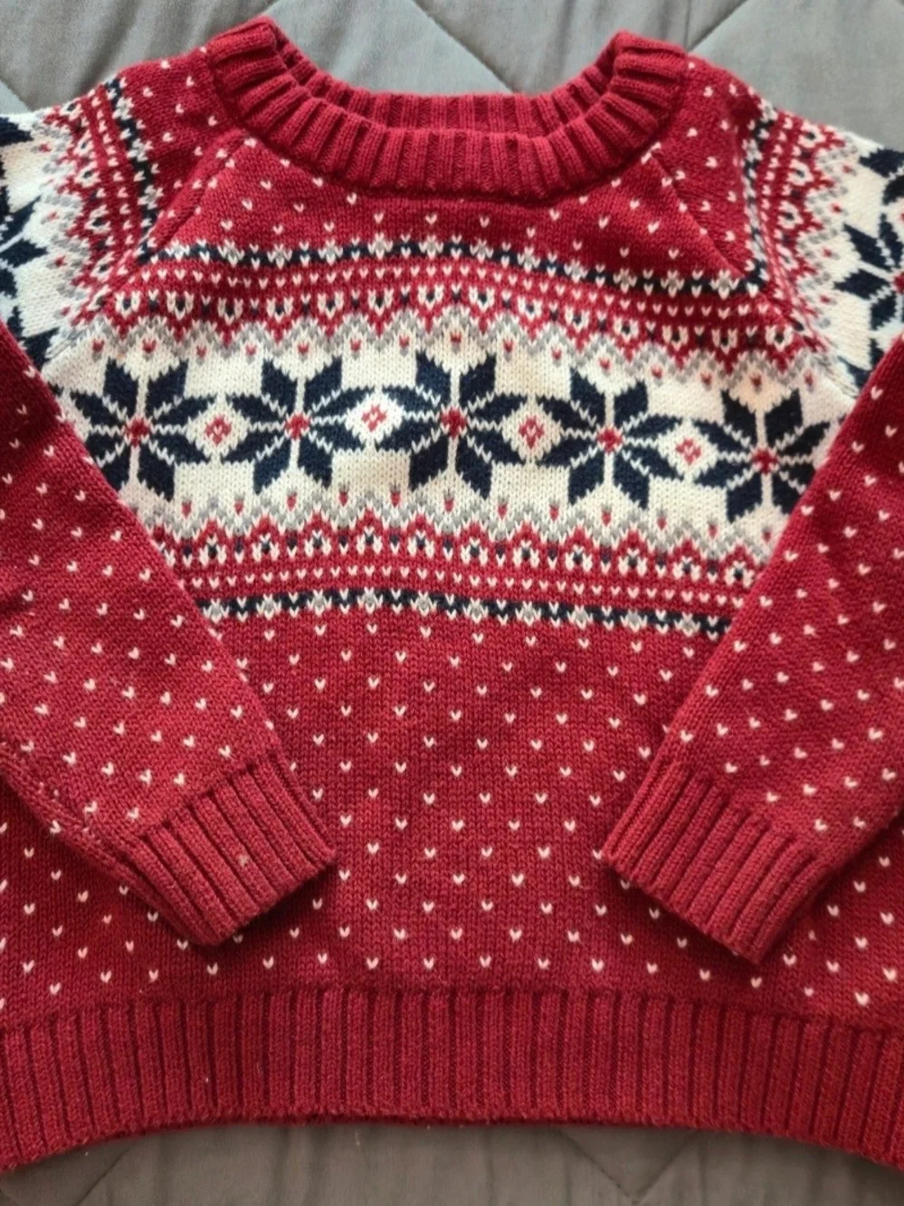 Old Navy Red and White Knit Crewneck Sweater